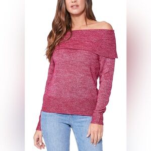 PAIGE Izabella Metallic Mélange Off the Shoulder Sweater